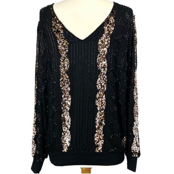 FAB Vintage Silk Beaded Sequin Pullover Blouse - Picture 3 of 6